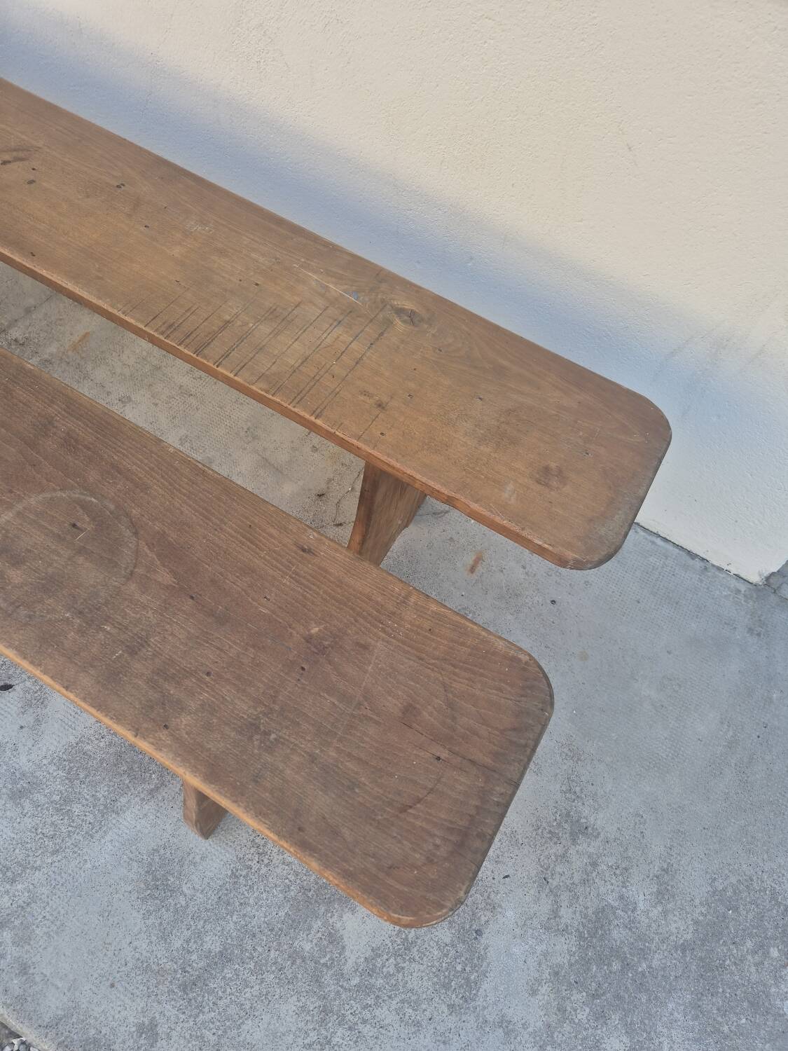 Pair of antique rustic farmhouse benches