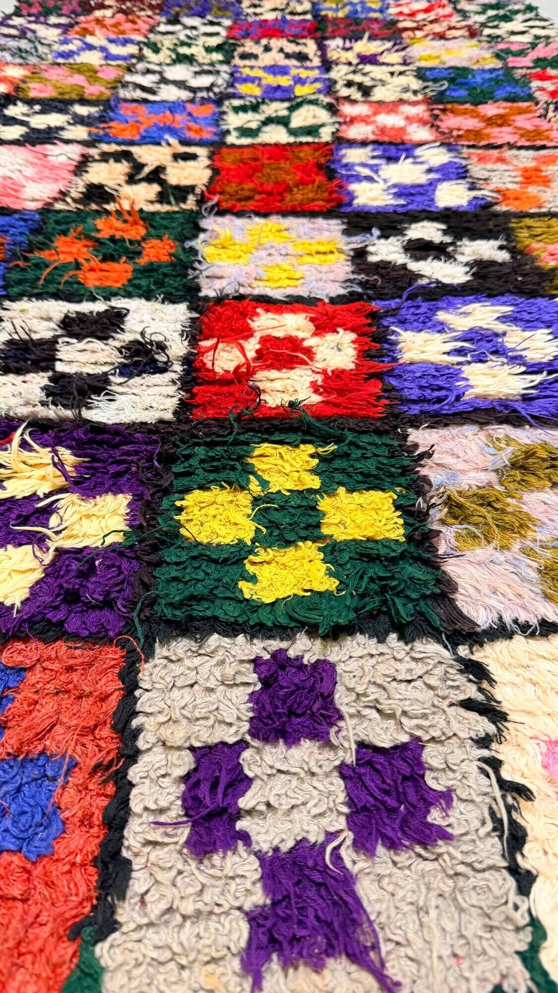 Vintage multicoloured Boucherouite hallway rug - 255 x 100 cm