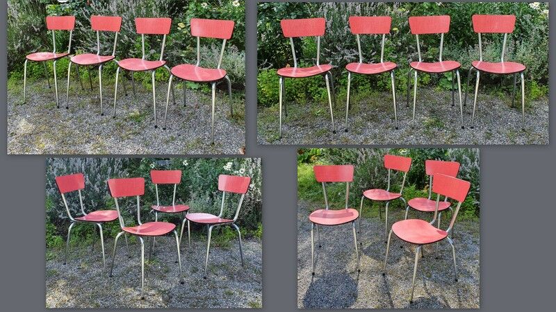 Set 4 chairs vintage kitchen metal and red formica