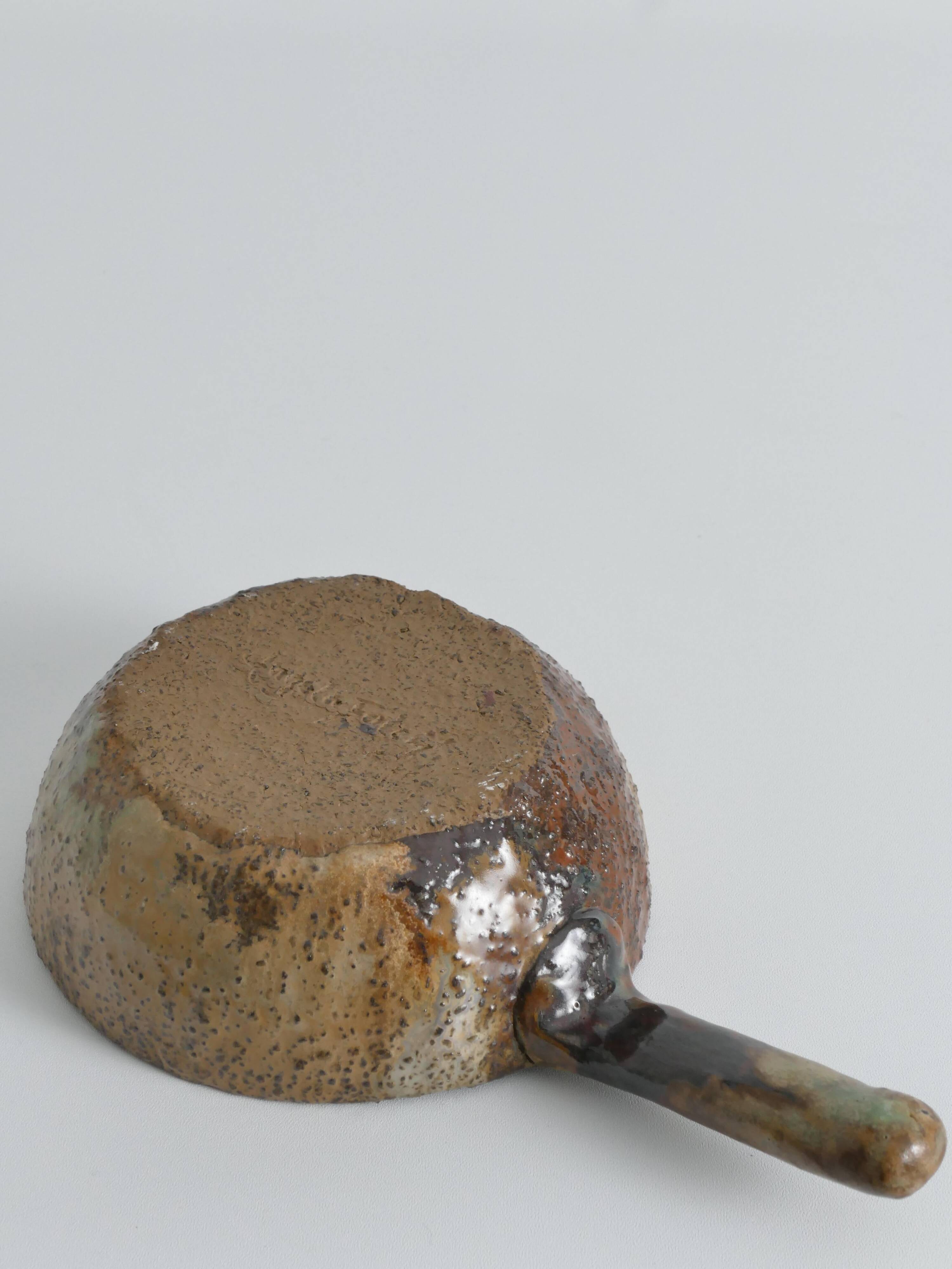 Textured Stoneware Bowl with Sculptural Handle, Handmade Studio Ceramic