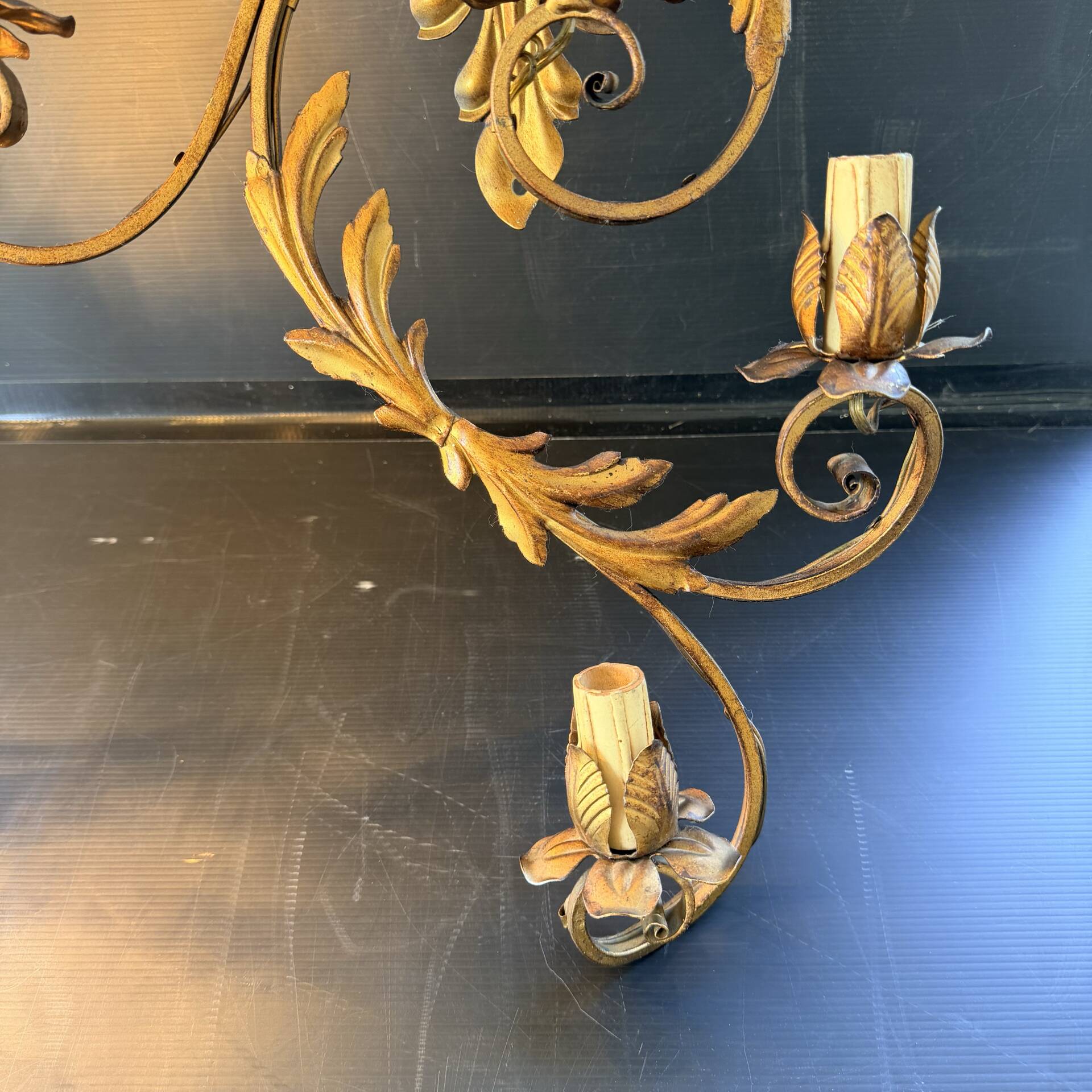 Pair of Golden Florentine Wall Lights 1950s 1960s Hollywood Regency 7 Lights
