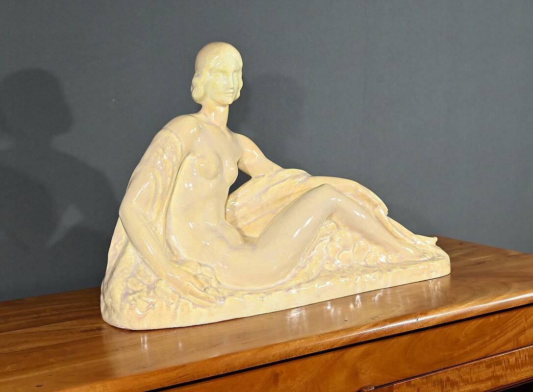Sculpture “Young woman among flowers”, Odyv, Manufacture Berlot-Mussier, Art Deco