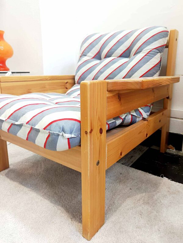 Fauteuil scandinave en pin massif 1970
