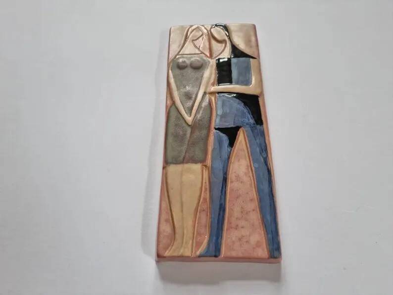 Rare Midcentury Ceramic Wall Sculpture Lovers, 1970s