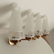 Pair of vintage double-light wall sconces in brass and etched glass from the 60s/70s.