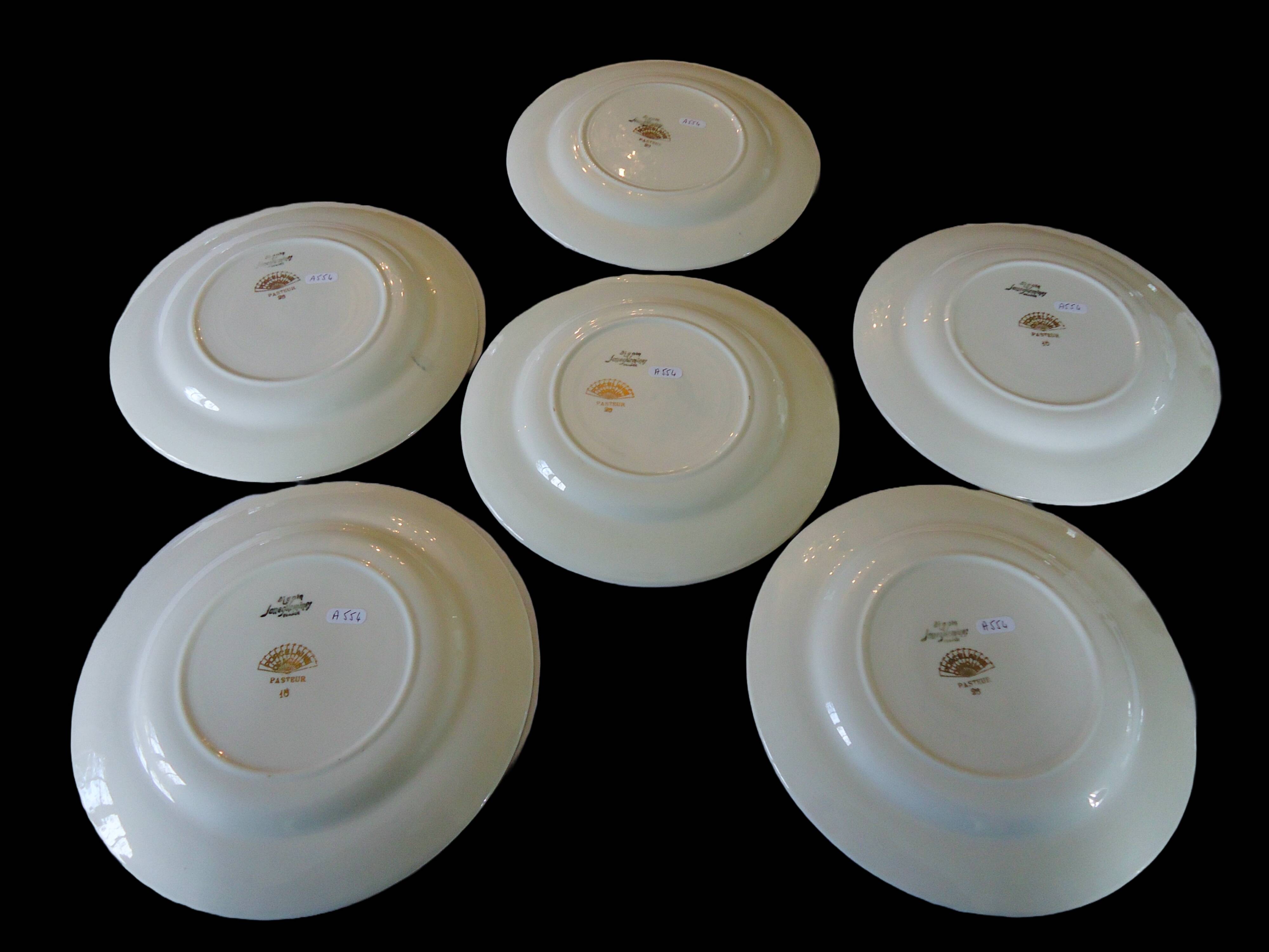 Flat plates opaque porcelain Digoin Sarreguemines model Pasteur