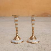 Pair of vintage brass and mother-of-pearl candlesticks