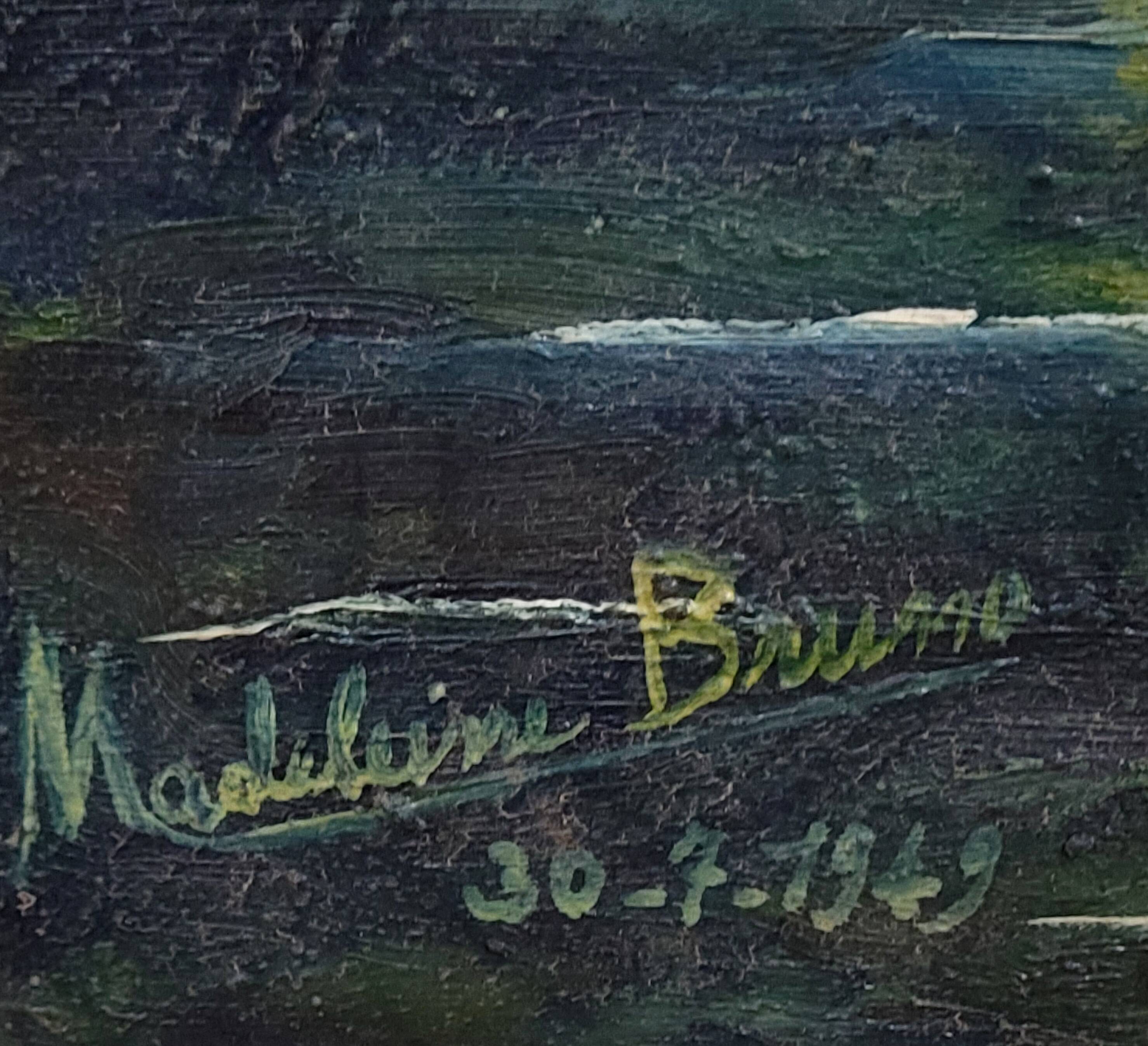 Madeleine Bruno: an old painting depicting a river landscape.