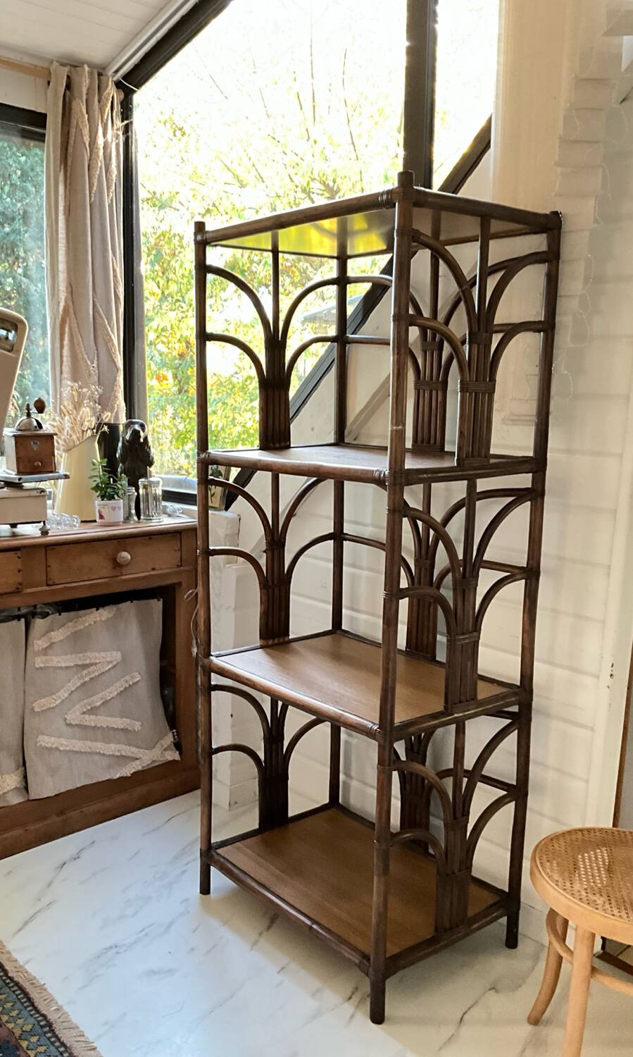 Vintage rattan bookcase from the 70s