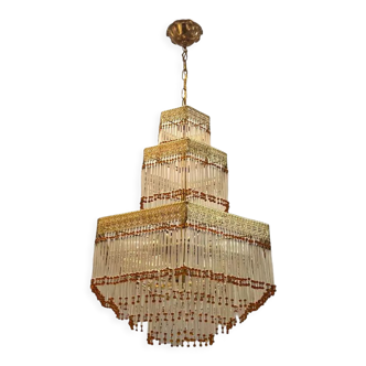 Italian Liberty Style Murano Glass Rod Chandelier, 1960s