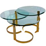 Coffee table, brass and glass, modular, set of 3, italy 1970s