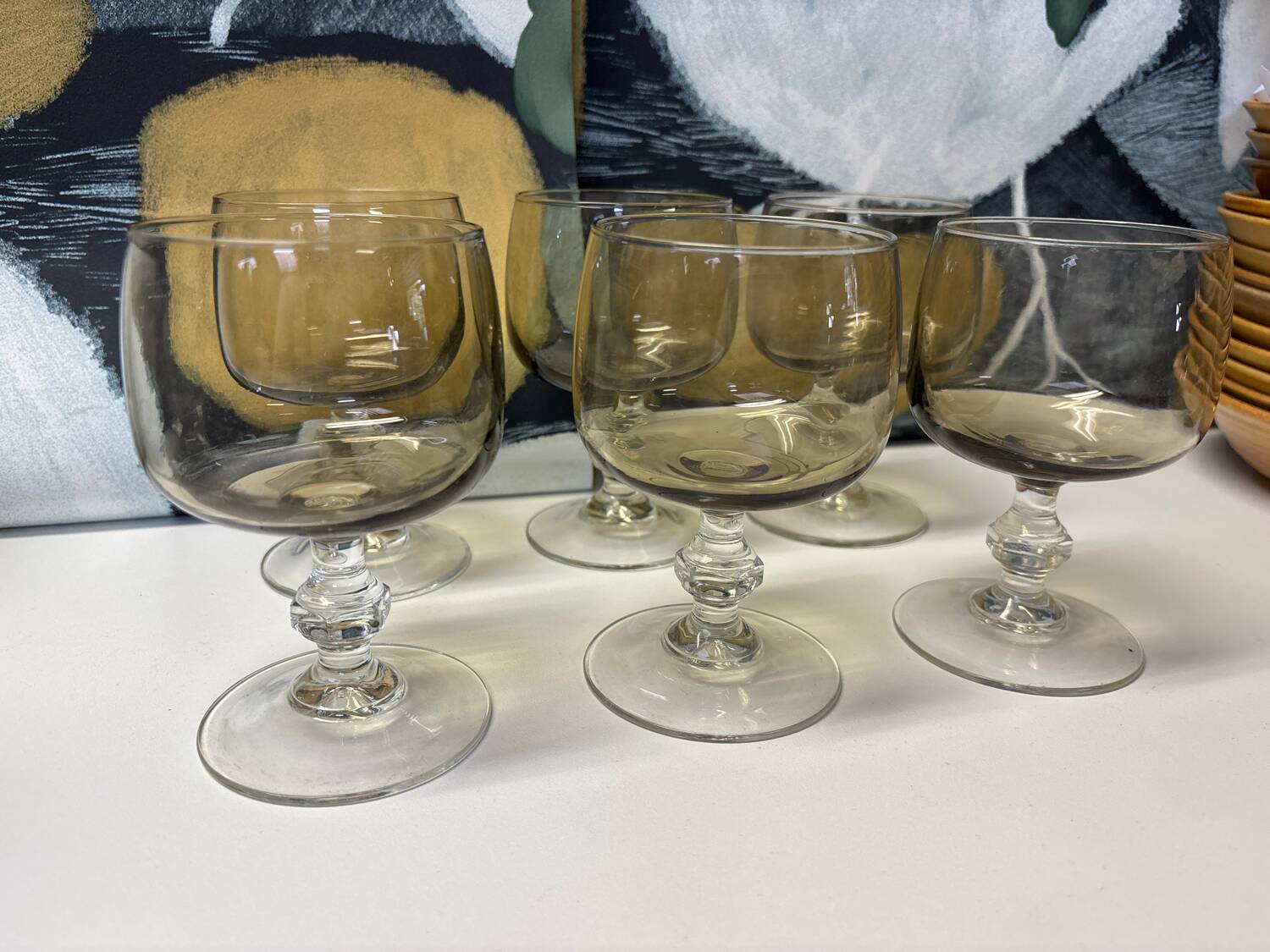 Set of 6 vintage smoked glass glasses
