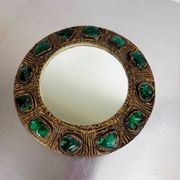 Italian mid-century mirror by Creaciones Gobesso, green Murano rock crystals, 1960s