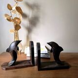 Wooden bookends in the shape of dolphins, vintage 1970.