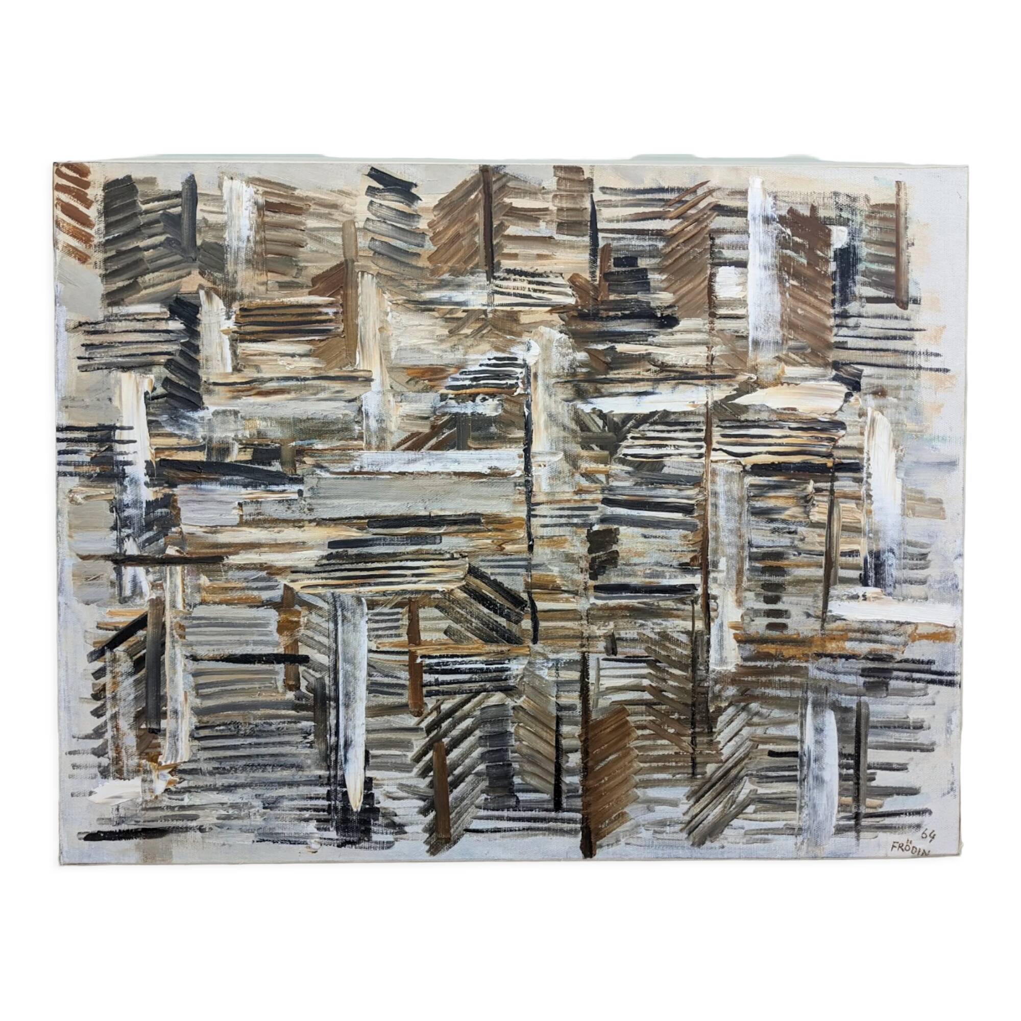 1964 Mid-Century Modern "Forest" Swedish Vintage Abstract Oil Painting, Framed