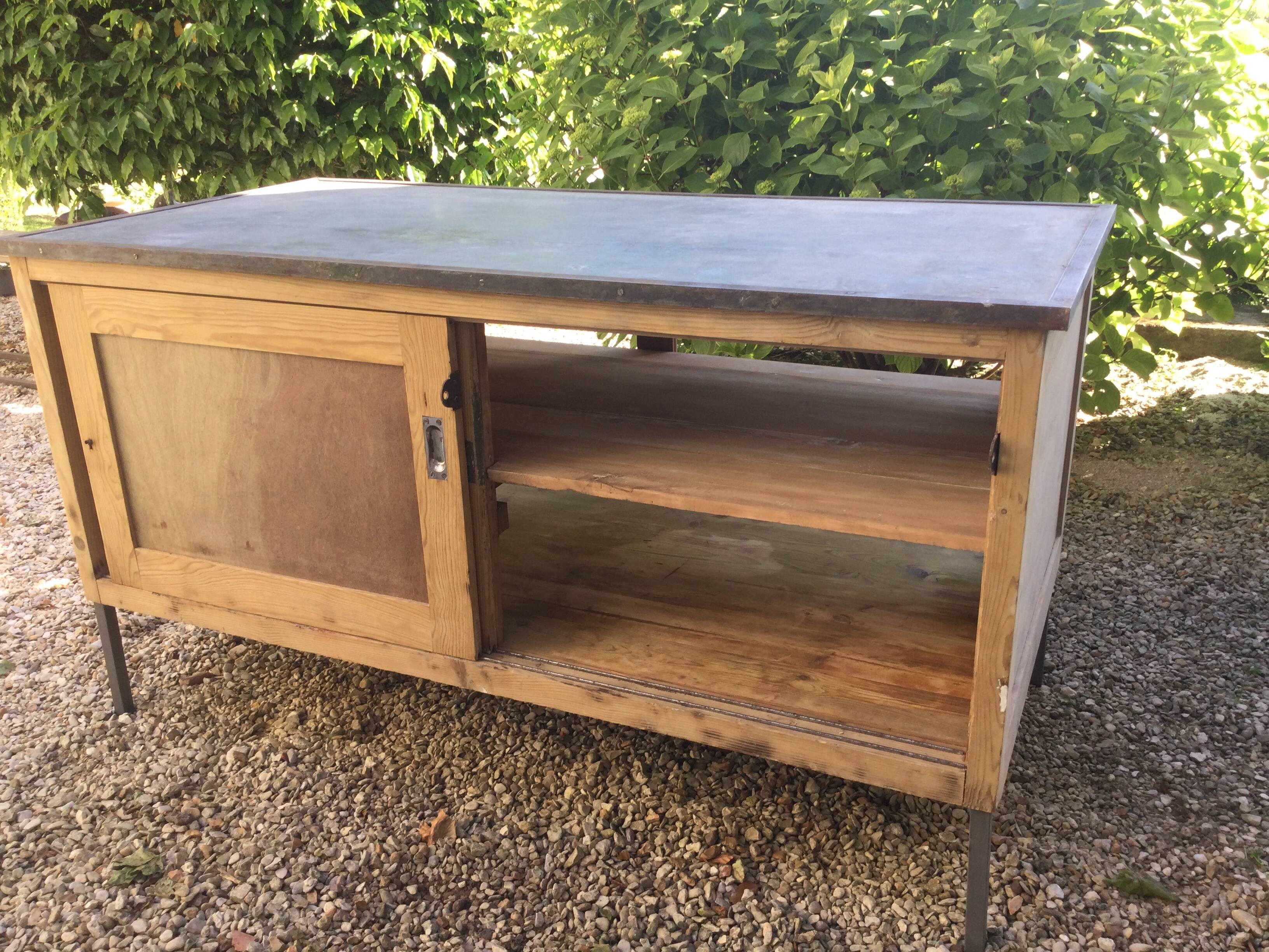 Antique workshop cabinet with sliding doors