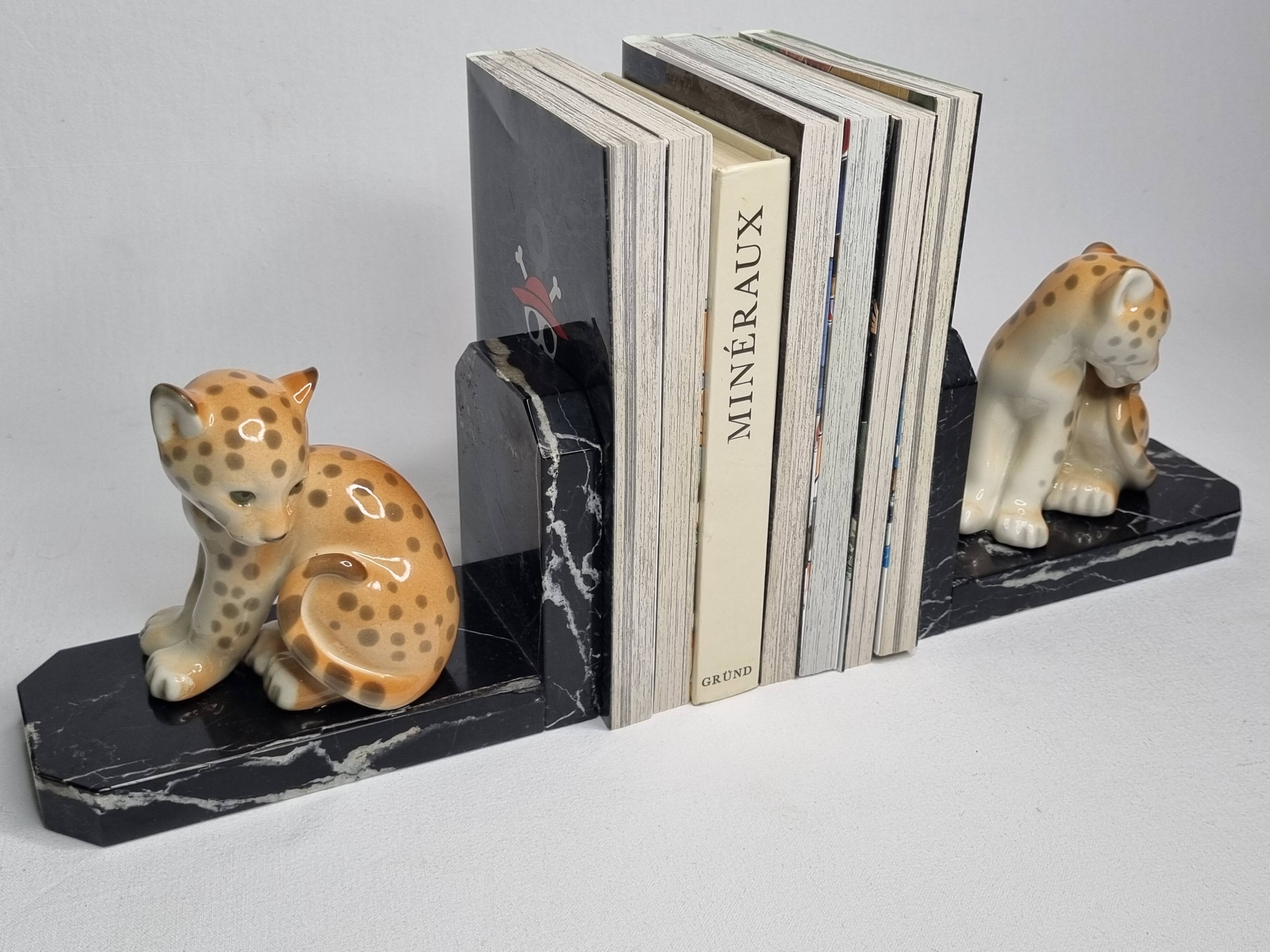 Pair of Lomonosov marble and porcelain bookends