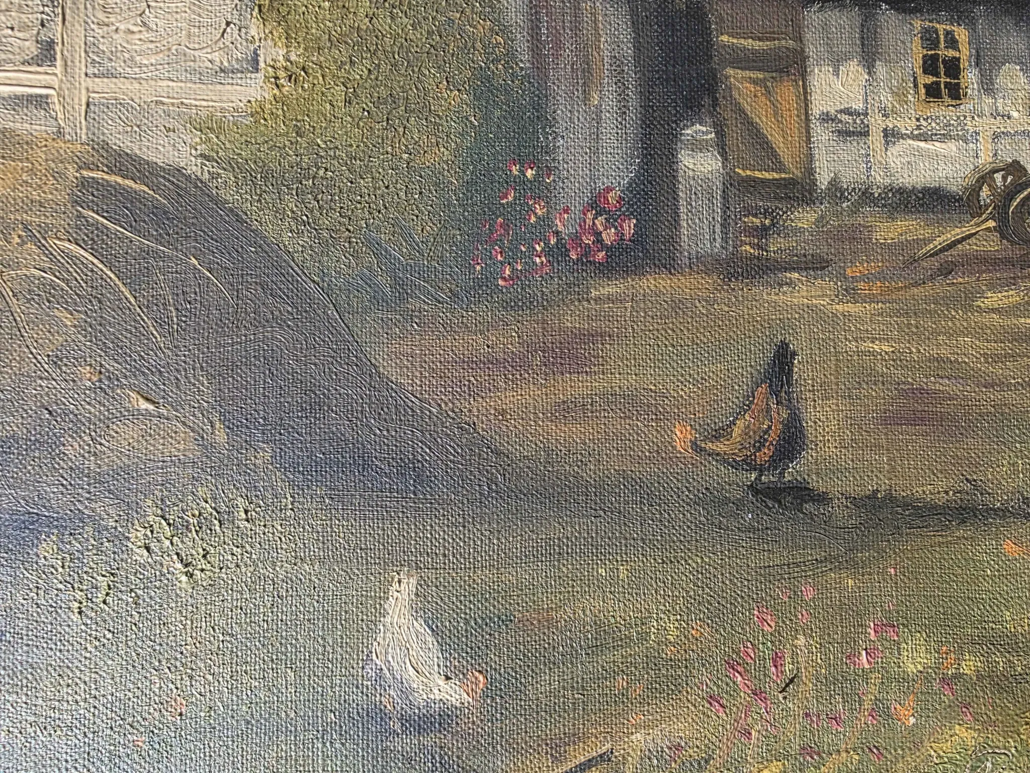 Vintage Farmyard Oil Painting by Henning Bjørn