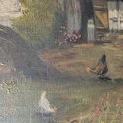 Vintage Farmyard Oil Painting by Henning Bjørn