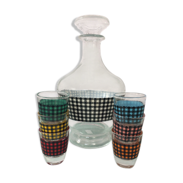 Carafe pied de poule et ses 6 verres assortis