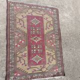 Turkish carpet handmade yellow background pink decoration, 127x91 cm