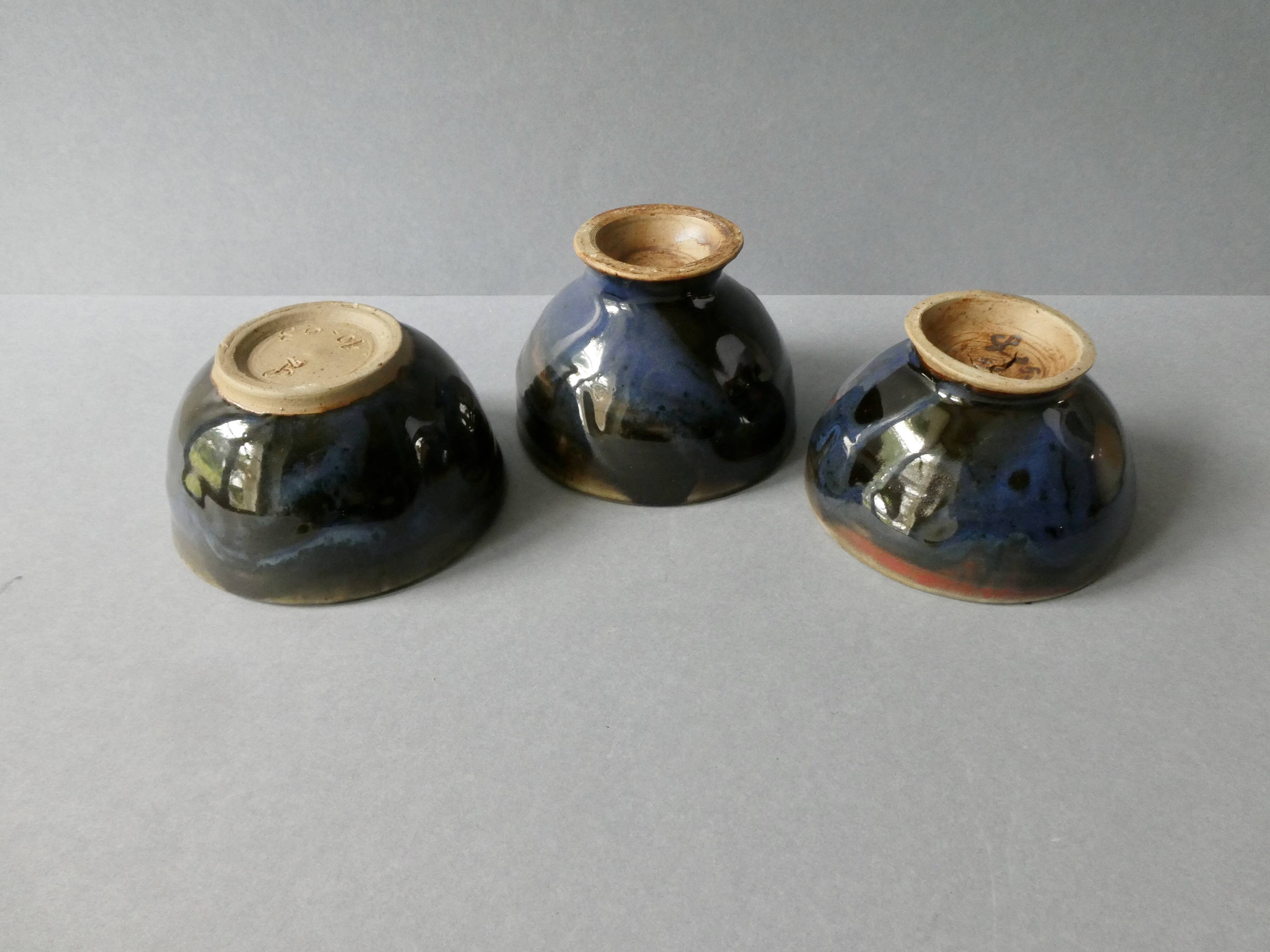 3 stoneware tea bowls signed Michel Lanos