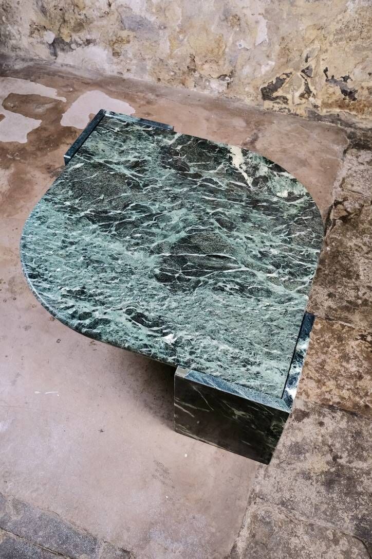 Emerald green marble "eye" coffee table, Roche Bobois, France, 1970s