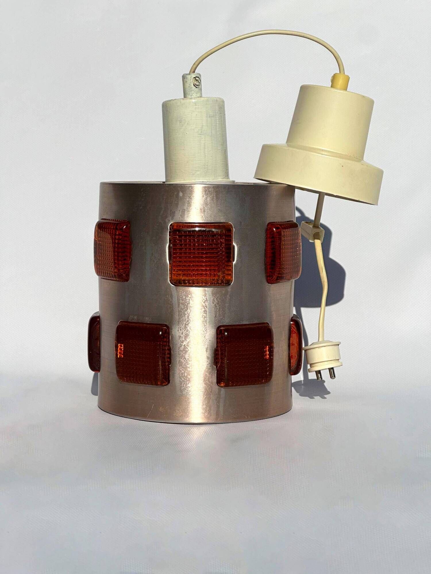 Erik Höglund & Einar Bäckström pendant lamp, red glass inserts, 1970s