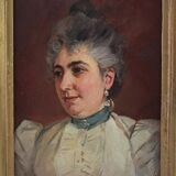 Portrait de femme encadré ancien