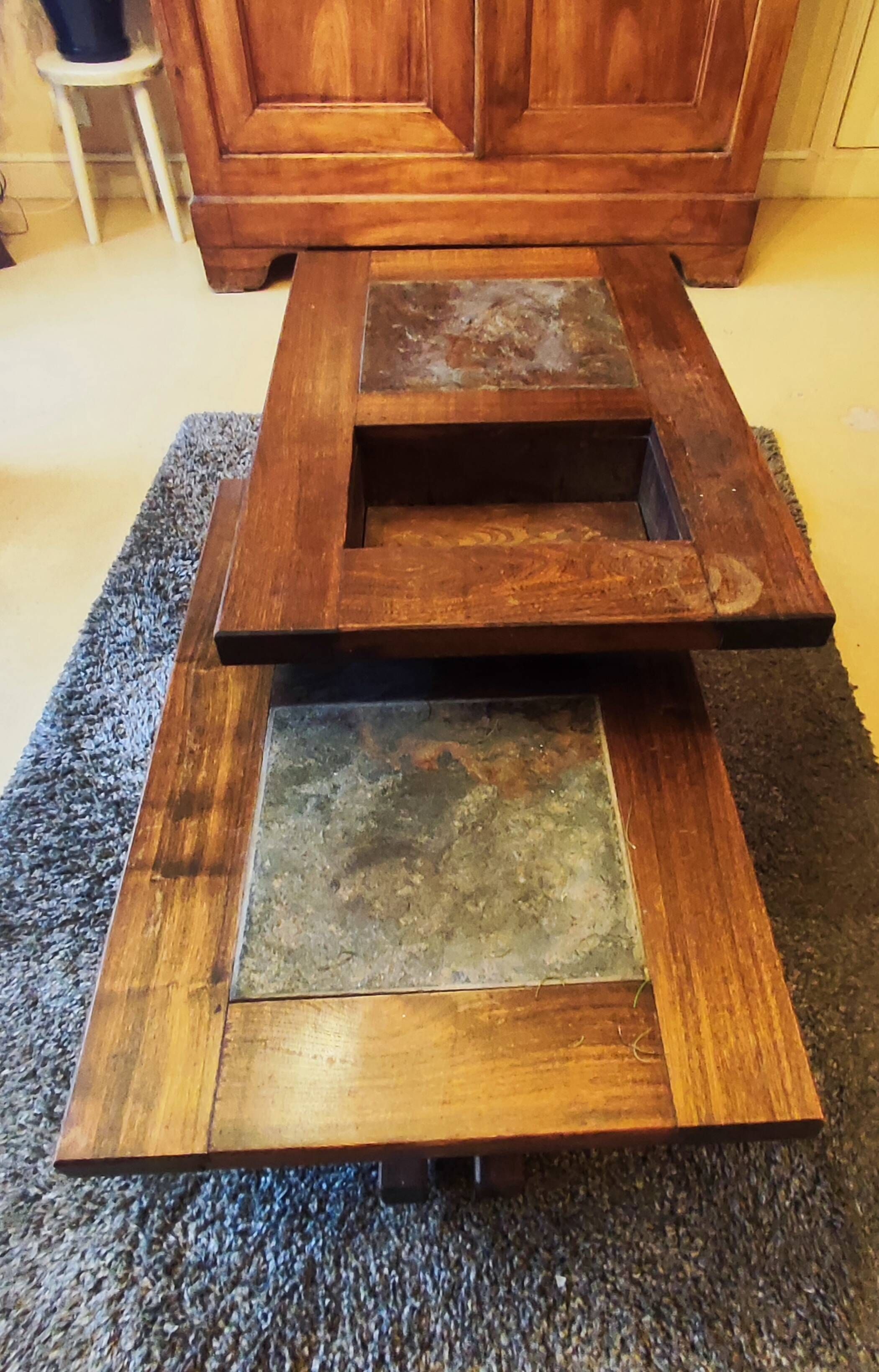 Oak coffee table Wood slate France 1960s