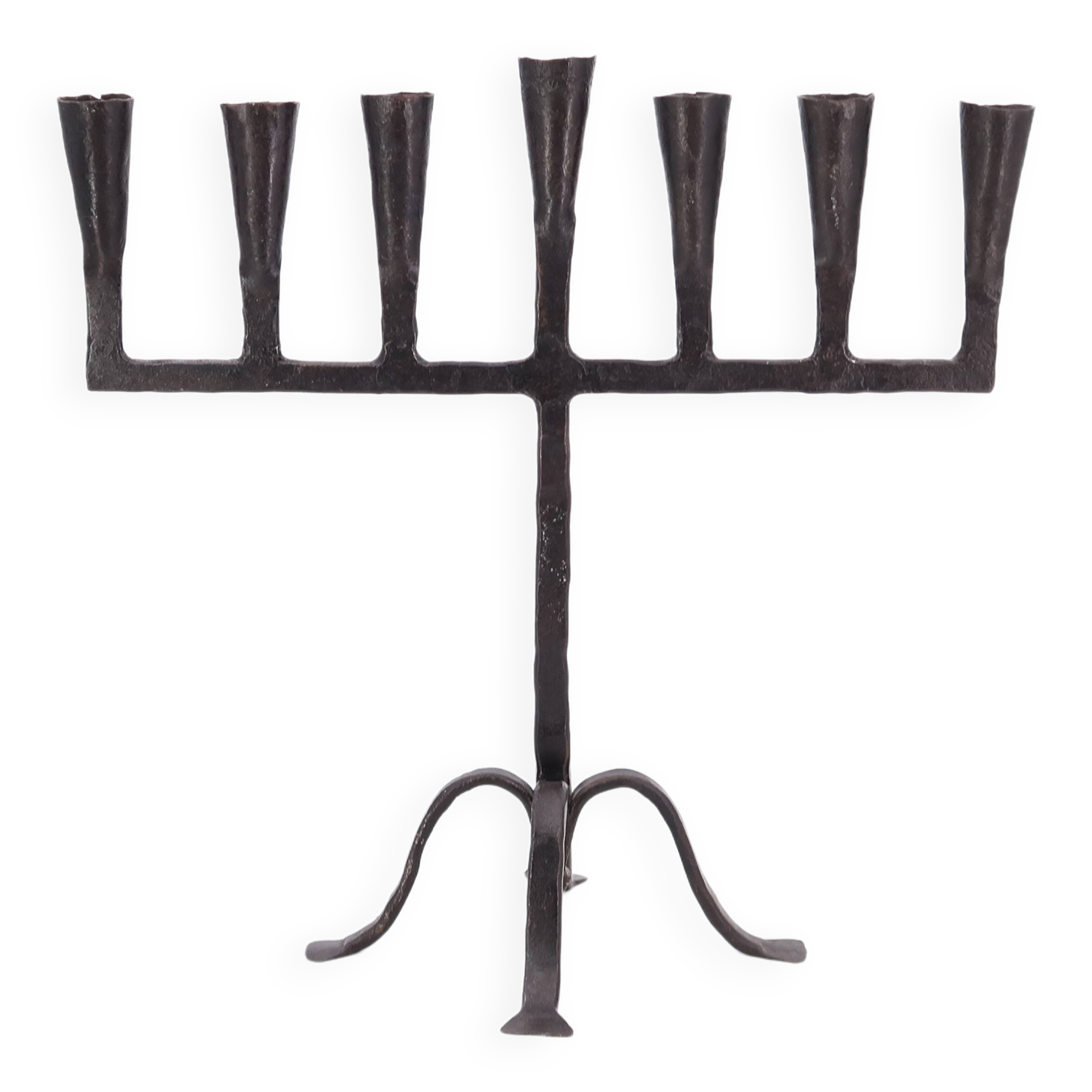 7-branch wrought iron Menorah candle holder, 1950s