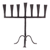Bougeoir Menorah à 7 branches en fer forgé, années 50