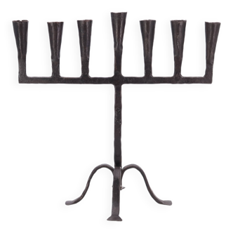 Bougeoir Menorah à 7 branches en fer forgé, années 50