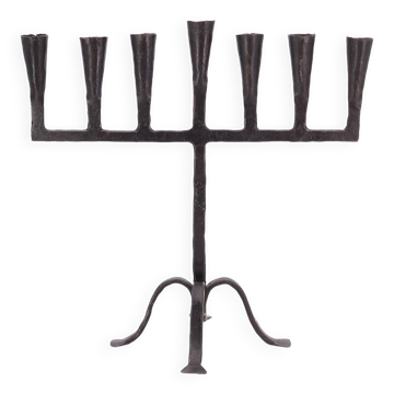 7-branch wrought iron Menorah candle holder, 1950s