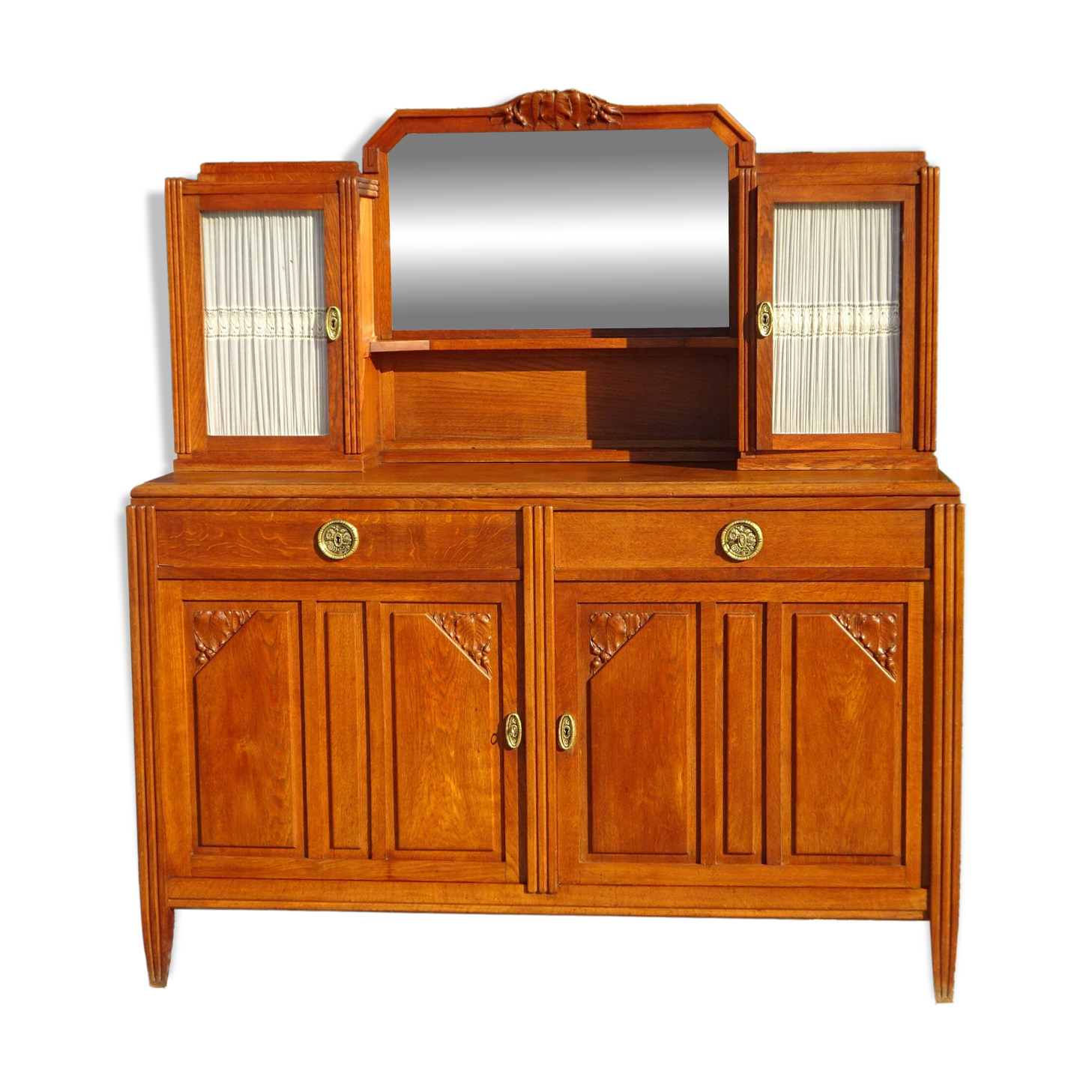 Vintage oak sideboard with sentry boxes and mirror
