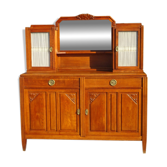 Vintage oak sideboard with sentry boxes and mirror