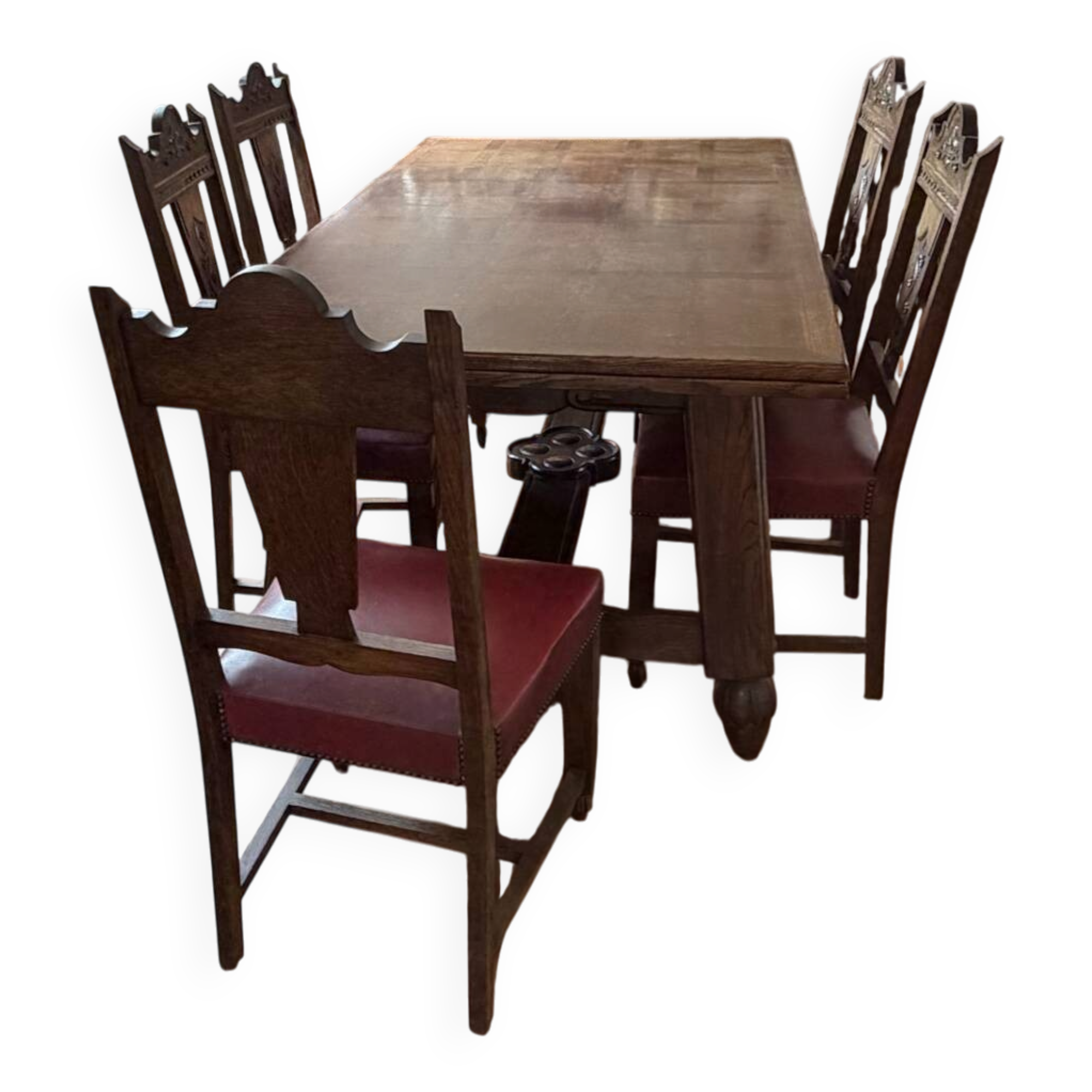 Table en chêne massif avec 2 rallonges intégrées et 7 chaises