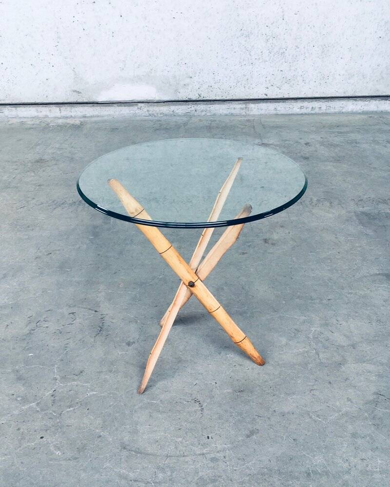Vintage Faux Bamboo Folding Tripod Side Table, 1970s