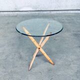 Vintage Faux Bamboo Folding Tripod Side Table, 1970s