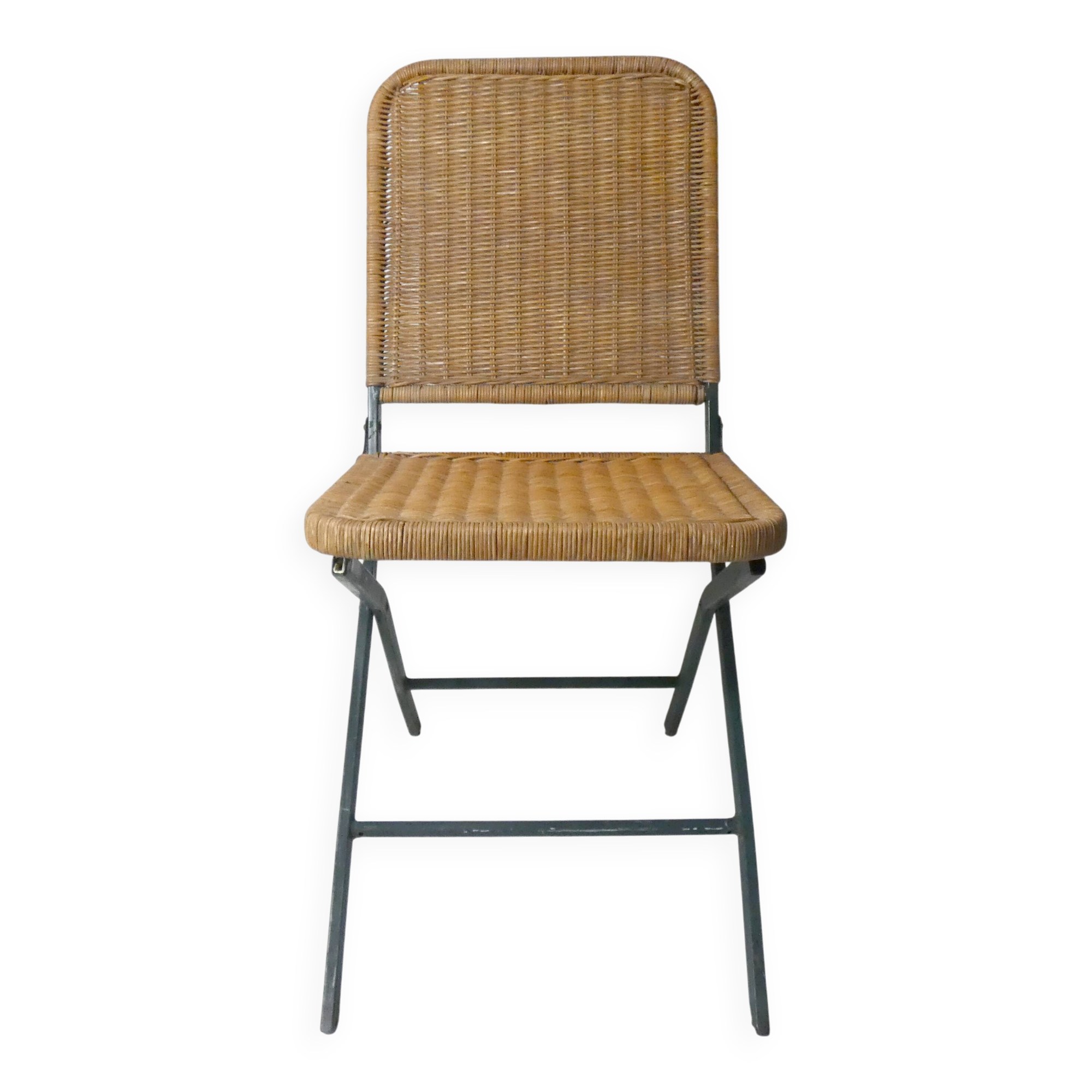 vintage rattan and metal folding chair