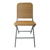 Chaise pliante vintage en rotin et métal