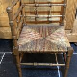 Vintage Corner Chair in Wood and Two-Tone Red-Green Straw
