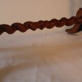 Pedestal table in wood and havana coloured leather tray