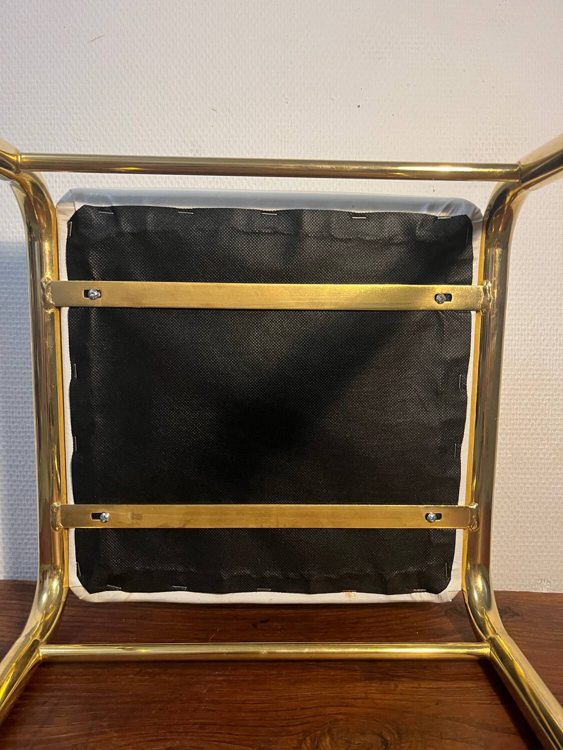 Gold metal and white leatherette stool from the 80s