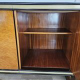Art Decò Sideboard in Mahogany and Maple with Black Glass and Brass Finishi