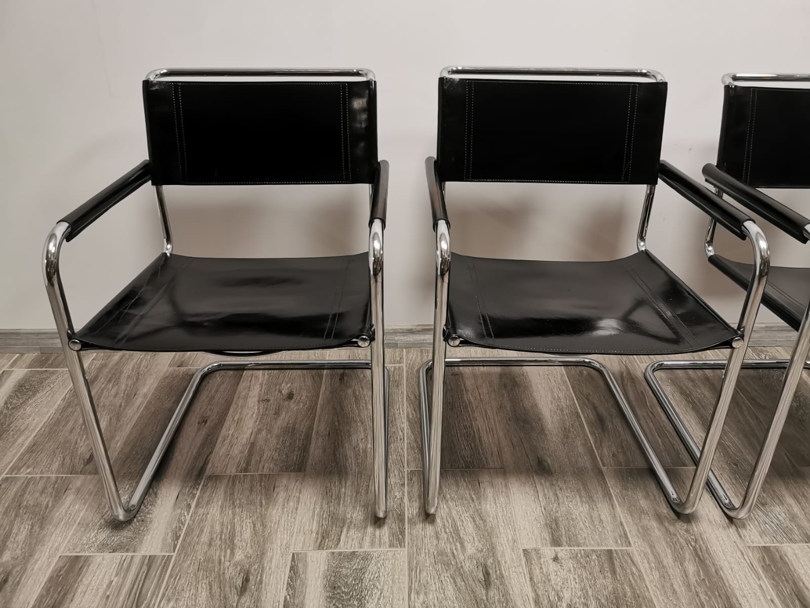 Mid-century chromed leather chairs