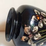 Old enameled earthenware vase with daffodils early 20th century