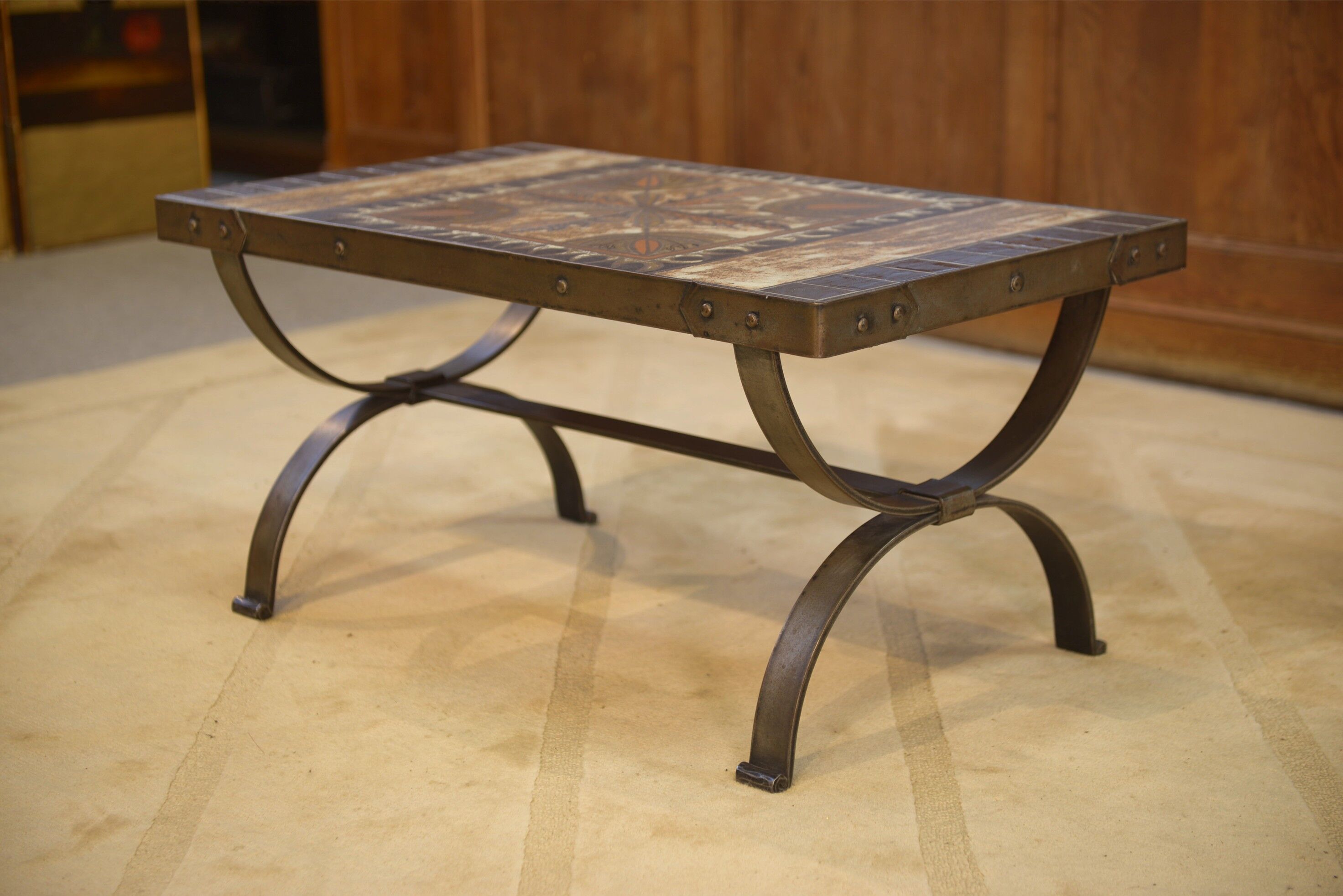 Wrought iron and ceramic coffee table from Vallauris 1950s.
