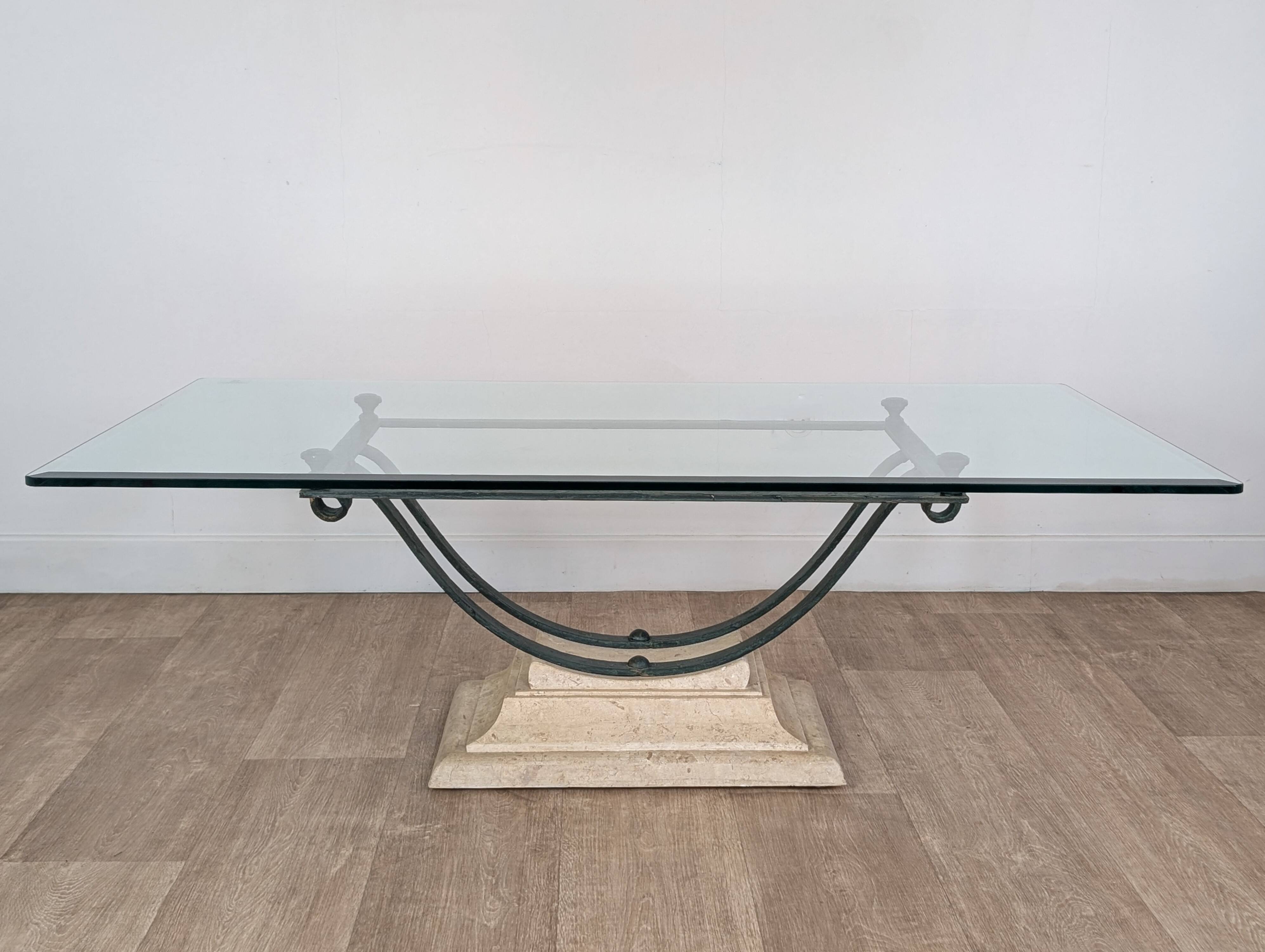 Wrought iron and glass coffee table