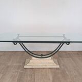 Wrought iron and glass coffee table